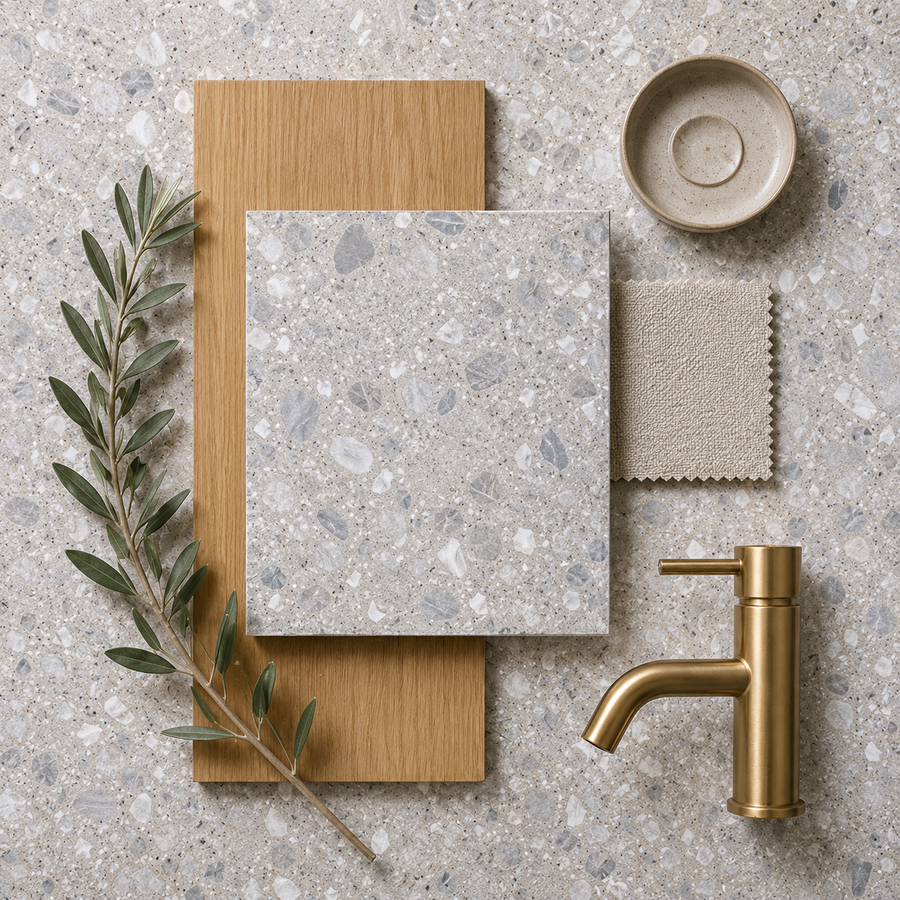 Lorne Grey Terrazzo Look Matte Tile