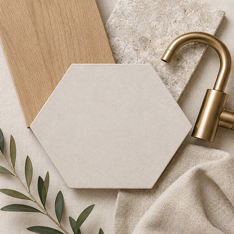 Daintree White Encaustic Look Hexagon Tile