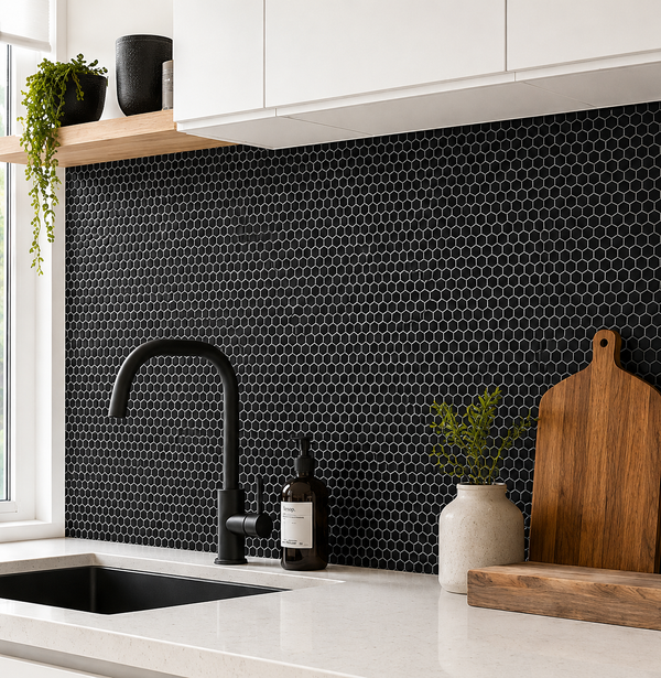 Margaret Black Matte Penny Round Mosaic Tile