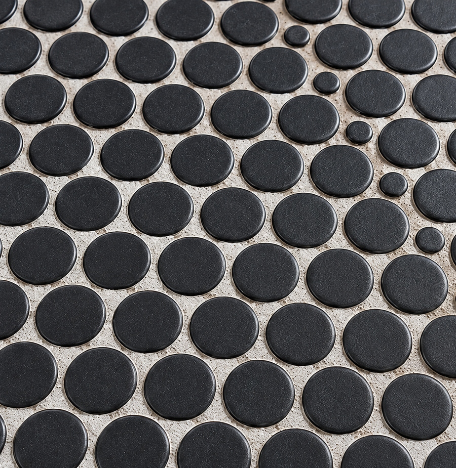 Margaret Black Matte Penny Round Mosaic Tile