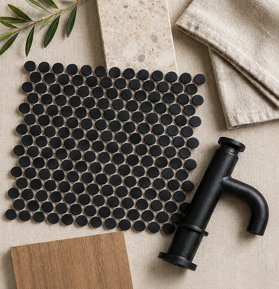 Margaret Black Matte Penny Round Mosaic Tile