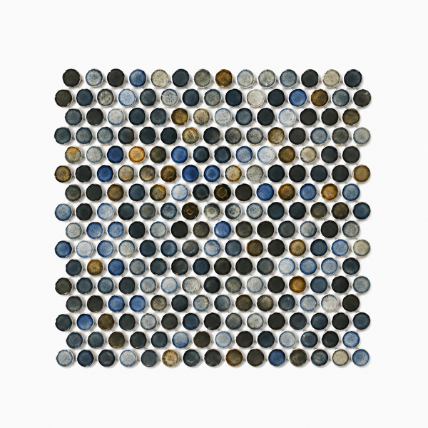 Margaret Dark Blue Mix Gloss Penny Round Mosaic Tile