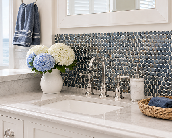 Margaret Dark Blue Mix Gloss Penny Round Mosaic Tile