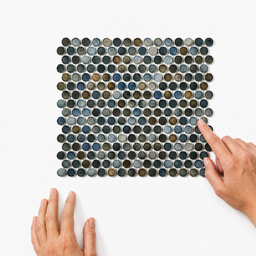 Margaret Dark Blue Mix Gloss Penny Round Mosaic Tile