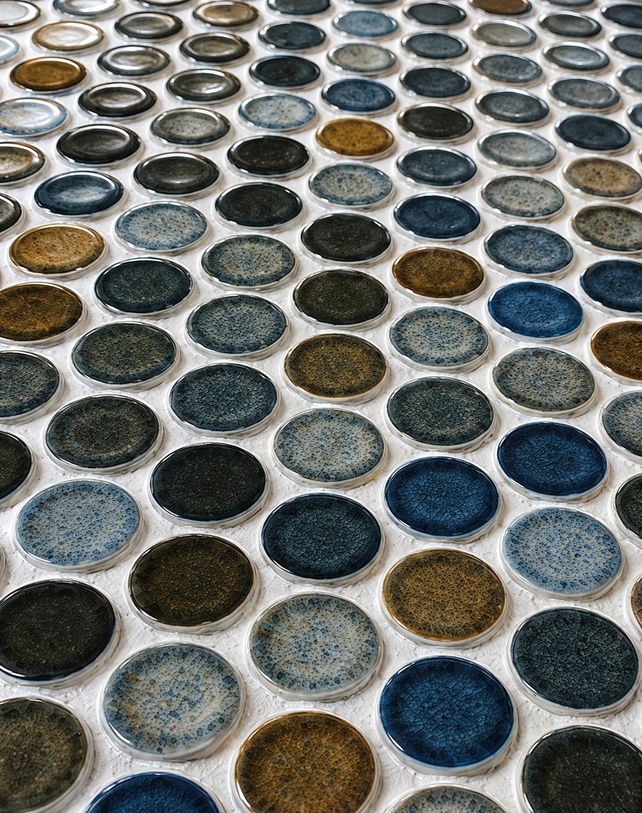 Margaret Dark Blue Mix Gloss Penny Round Mosaic Tile