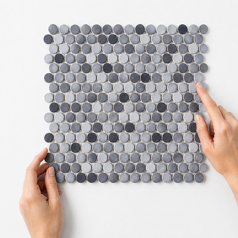 Margaret Grey Mix Gloss Penny Round Mosaic Tile
