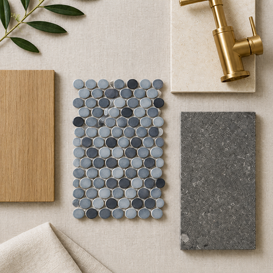 Margaret Grey Mix Gloss Penny Round Mosaic Tile