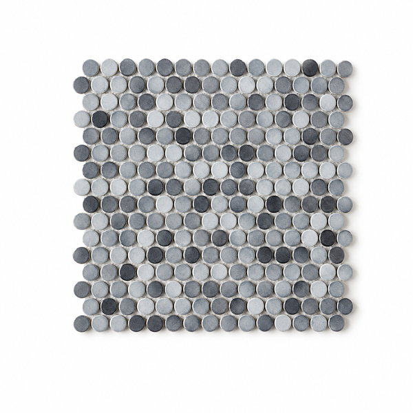 Margaret Grey Mix Gloss Penny Round Mosaic Tile