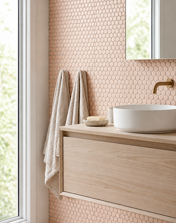 Margaret Pink Gloss Penny Round Mosaic Tile