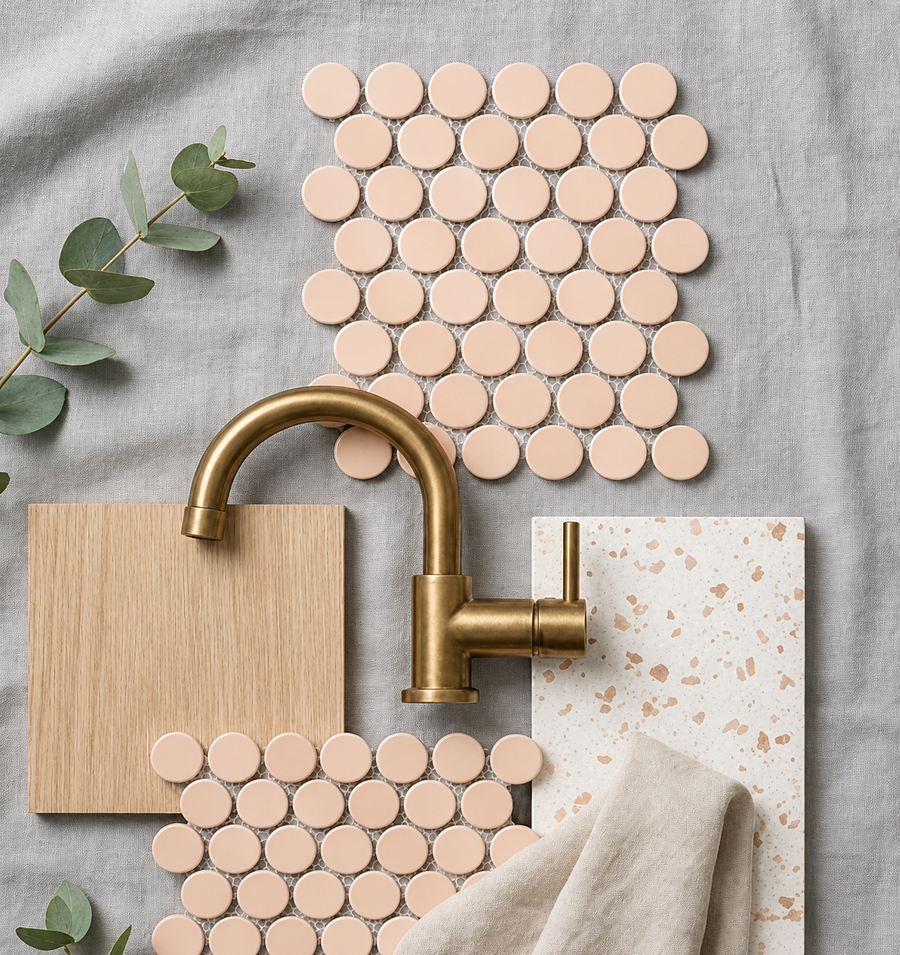 Margaret Pink Gloss Penny Round Mosaic Tile