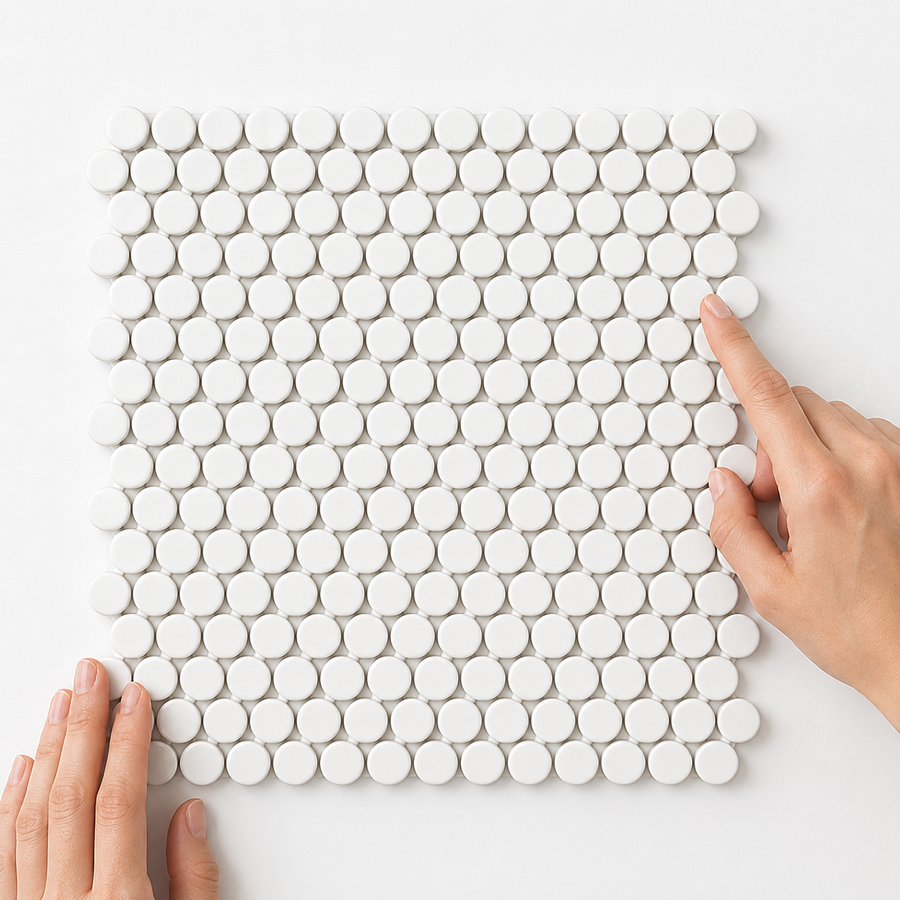 Margaret White Matte Penny Round Mosaic Tile