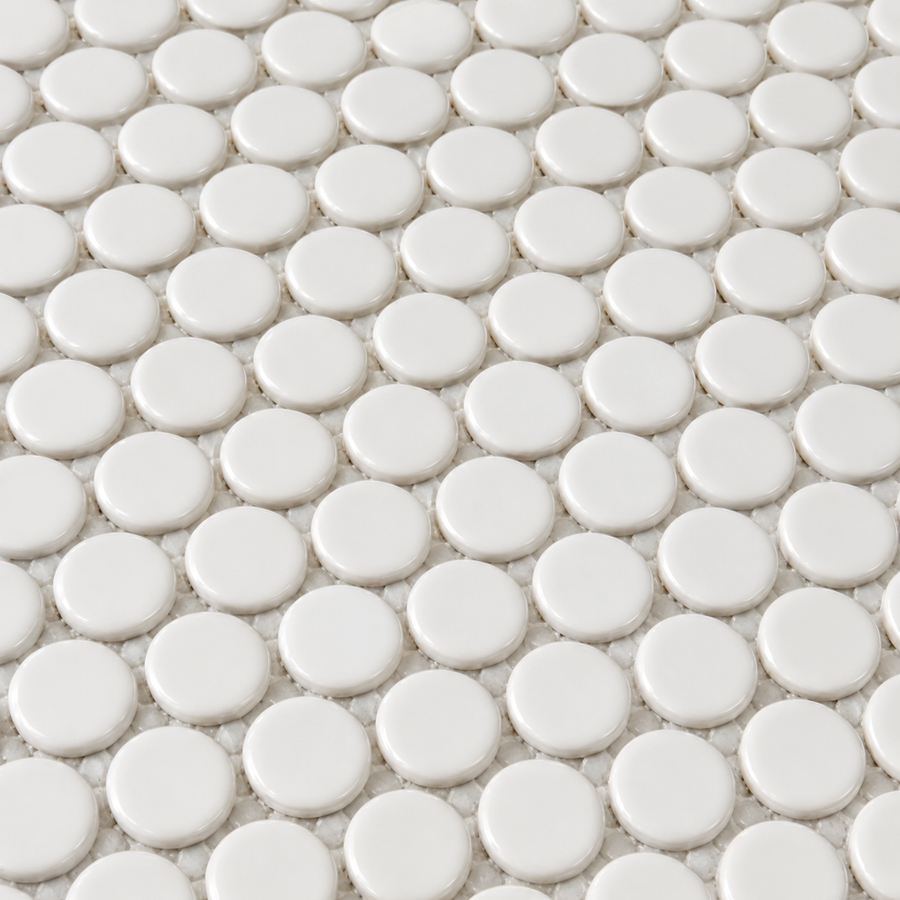 Margaret White Matte Penny Round Mosaic Tile