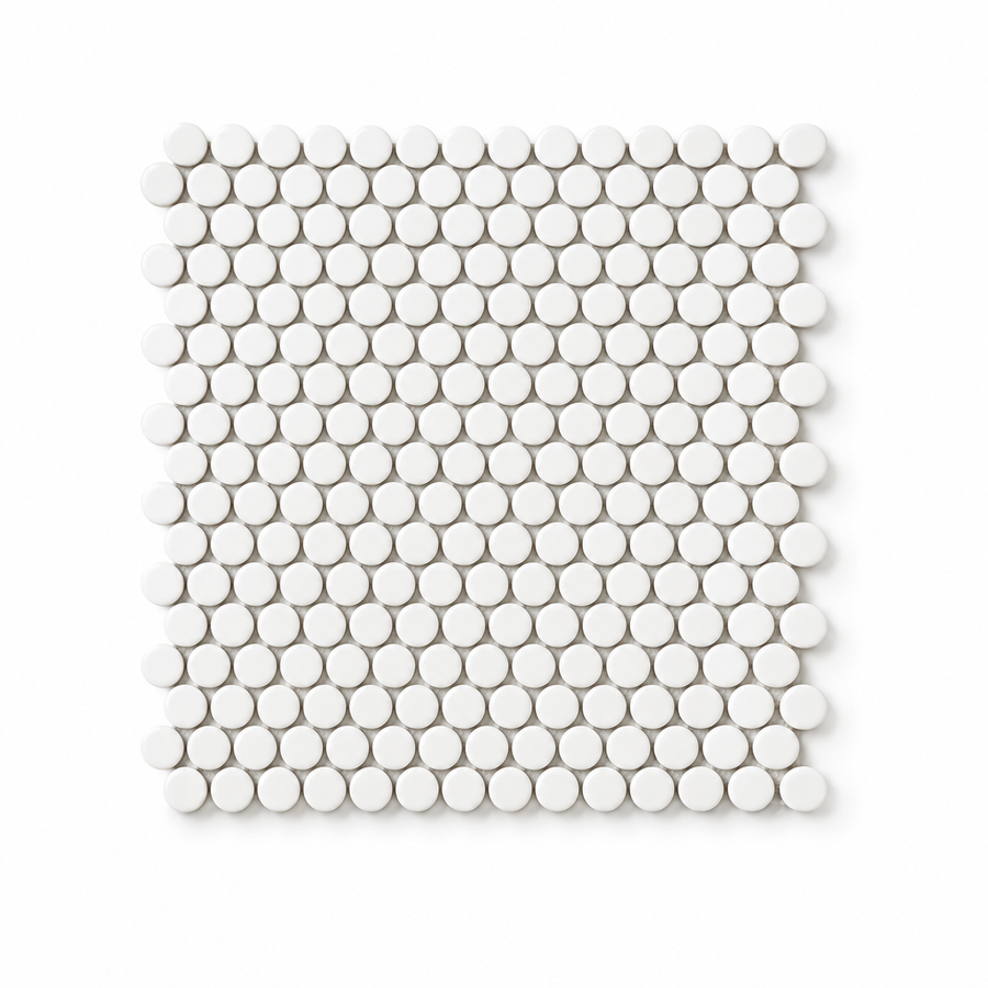Margaret White Matte Penny Round Mosaic Tile