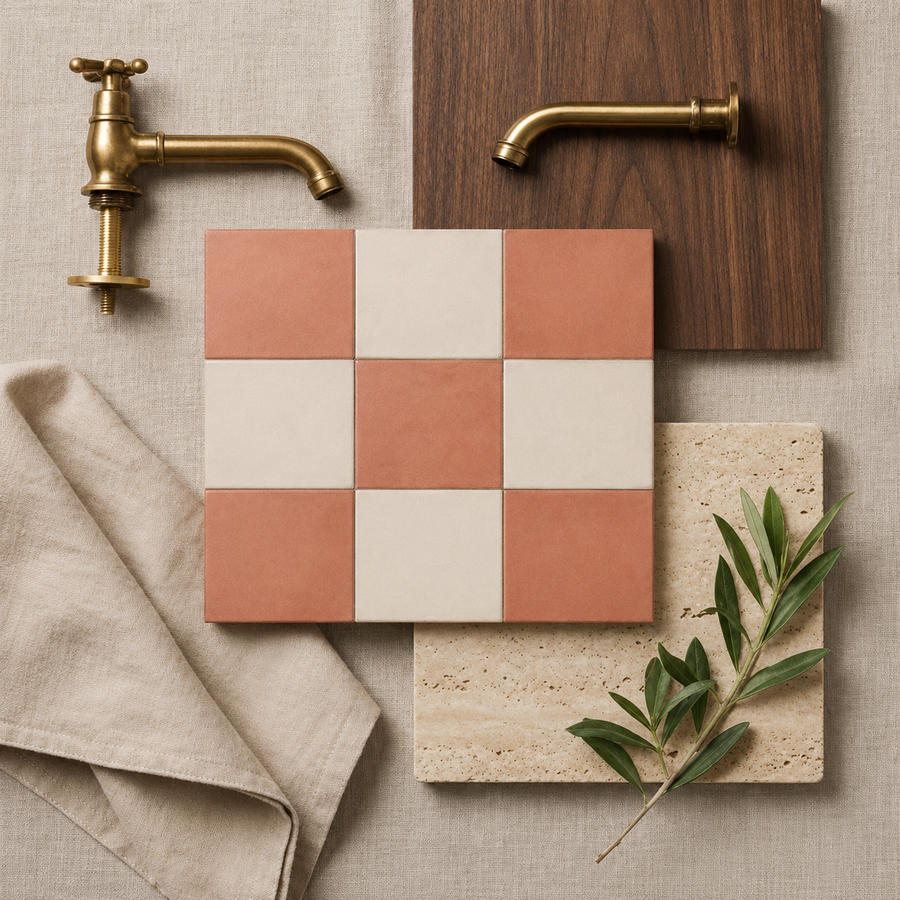 Strahan Checkerboard Terracotta & White Tile