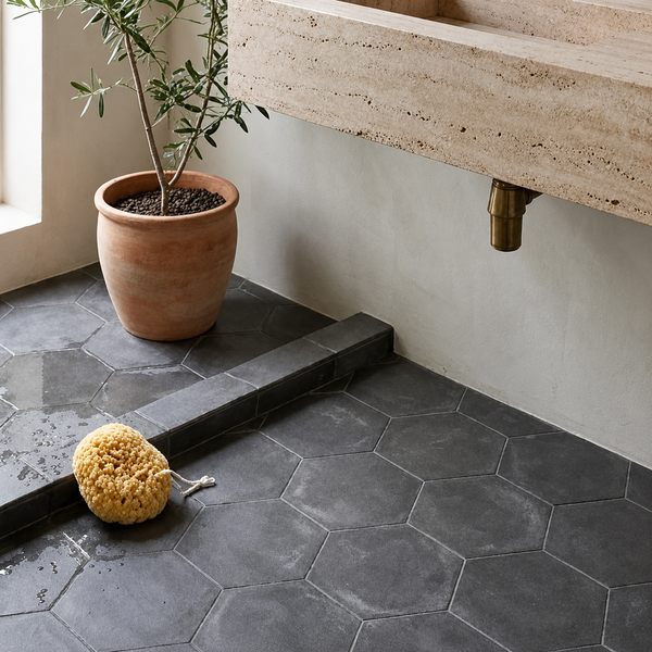 Yallingup Black Encaustic Look Hexagon Tile