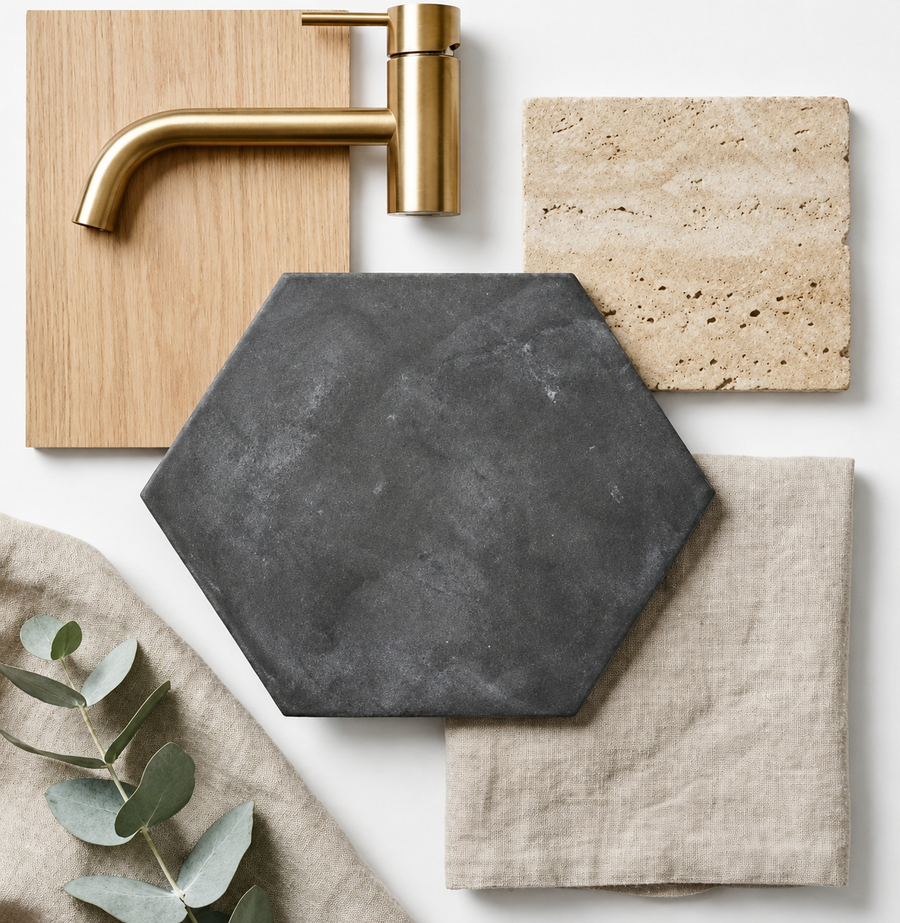 Yallingup Black Encaustic Look Hexagon Tile
